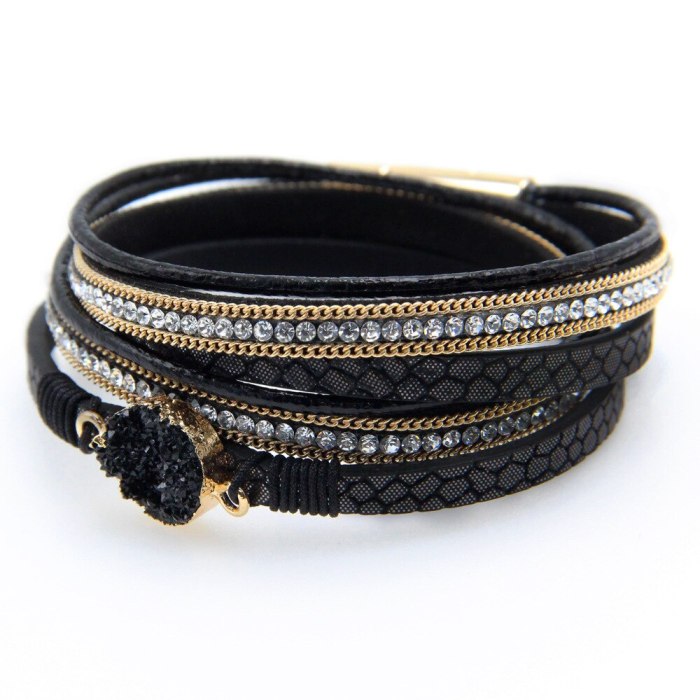 Popular Diamond Leather Multi-Layer Handmade Weave Vintage Gravel Bracelet Female European and American Jewelry