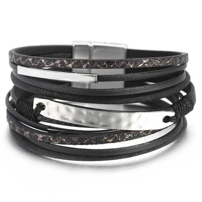 Hot-Selling Product Fashion Accessories Woven Multi-Layer Leather Ornament Plated Alloy Magnetic Snap Bracelet 32136165