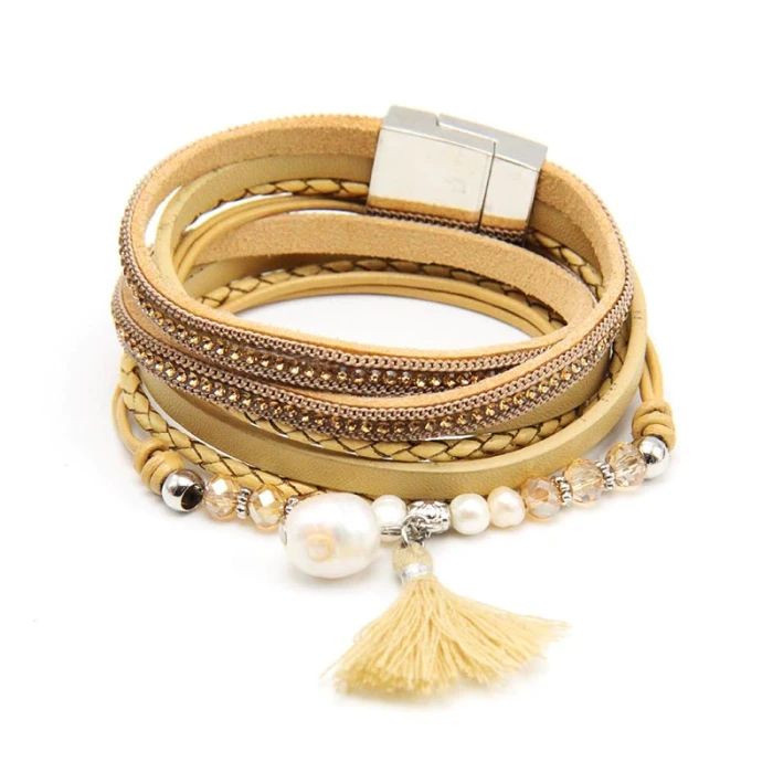 Tassel Crystal Pearl Bracelet Women's Leather Bracelet Magnetic Bracelet Jewelry European and American 1805