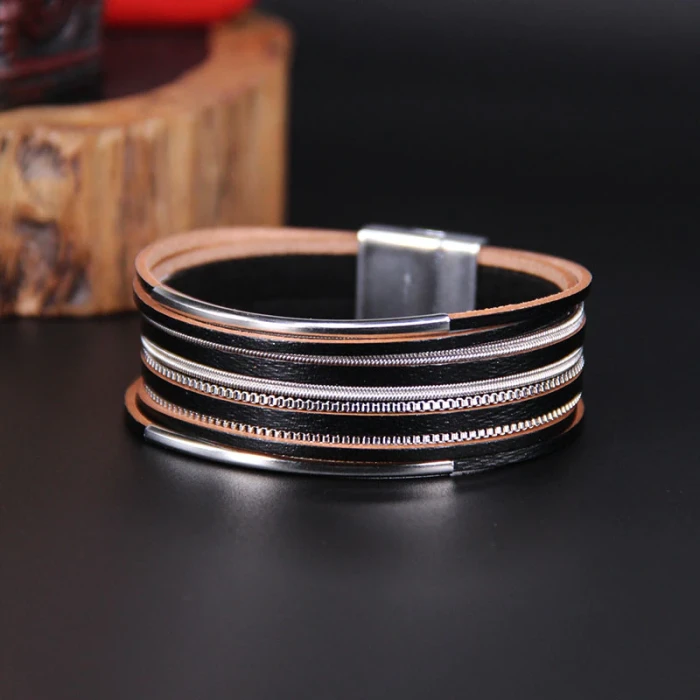 Cross-Border Hot Copper Tube Bracelet Multi-Layer Braided Rope Leather Bracelet Women's Simple Hand Jewelry Accessories
