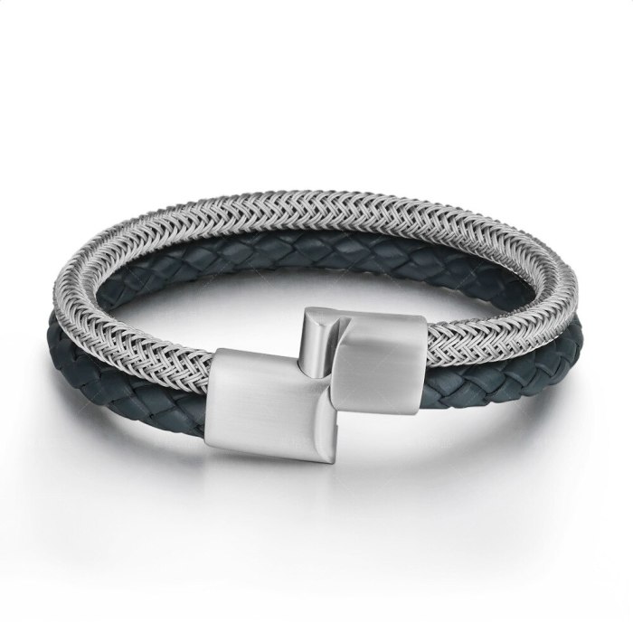 New Steel Wire Double Woven Stainless Steel Bracelet Leather Bracelet Men's Titanium Alloy Bracelet