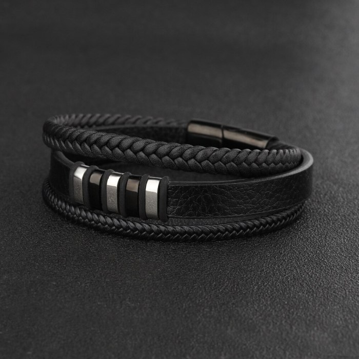 Multi-Layer Hand-Woven Cow Leather Stainless Steel Men's Bracelet European and American Vintage Jewelry Titanium Steel Bracelet