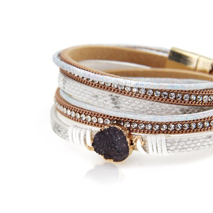 Popular Diamond Leather Multi-Layer Handmade Weave Vintage Gravel Bracelet Female European and American Jewelry
