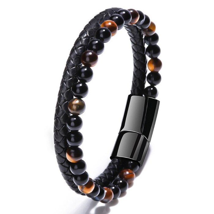 Natural Lucky Tigereye Beads Agate Bracelet European and American Men's Cowhide String Bracelet Vintage Jewelry 321351