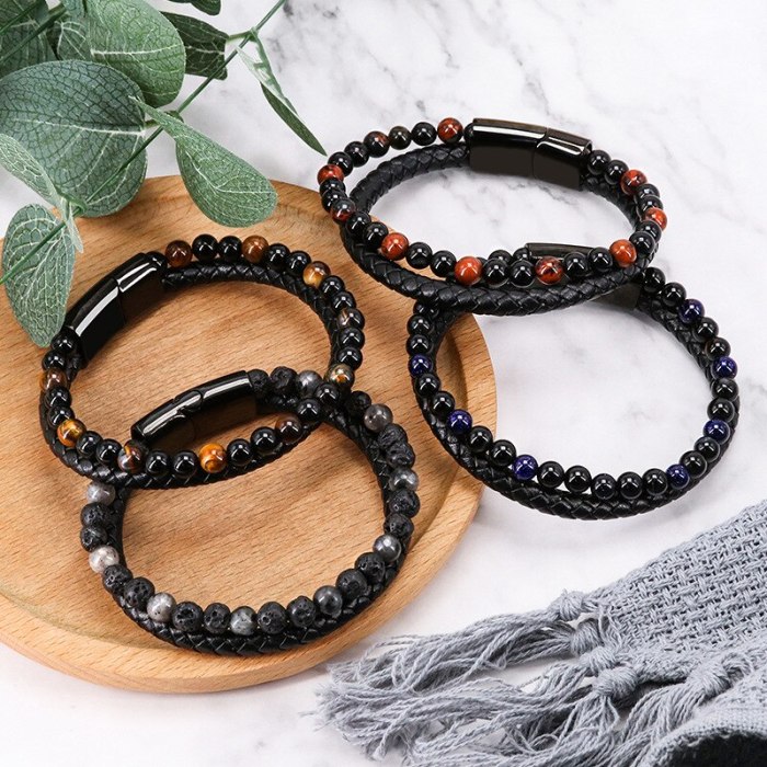 Hand Woven Hand Rope Agate Natural Stone Bracelet Men's Bracelet Popular Accessories Vintage Bracelet Cross-Border Sold Jewelry