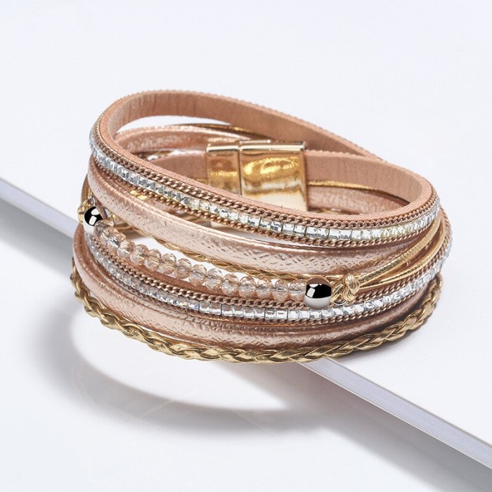European and American Multi-Layer Long Square Diamond Multi-Layer Bead Ornament Magnetic Buckle Woven Bracelet Ladies