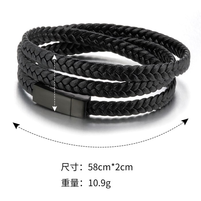 New Multi-Layer Hand-Woven Twine Rope Titanium Steel Leather Bracelet Stainless Steel Magnetic Snap Bracelet