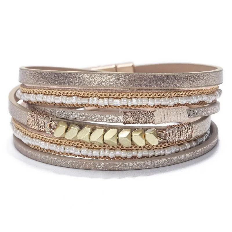 European and American Rice-Shaped Beads Stringed Beads Hand-Woven Bracelet Multi-Layer Women's Bracelet New Wholesale