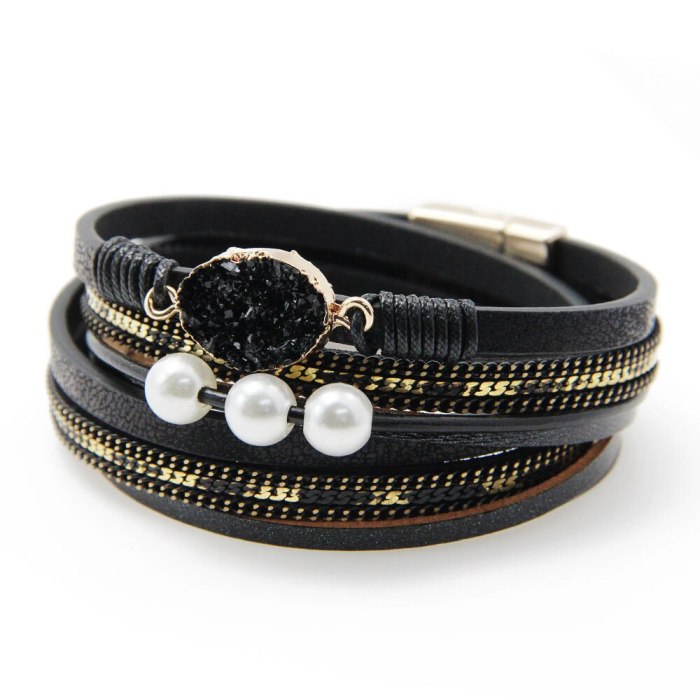 Hot Magnetic Titanium Alloy Leather Rope Woven Pearl Gravel Women's Bracelet Accessories European and American Jewelry Bracelet