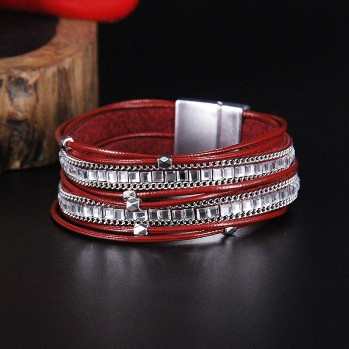 Leather Women's Jewelry Beaded Square Diamond Bracelet Fast Hot Sale New Product 4053