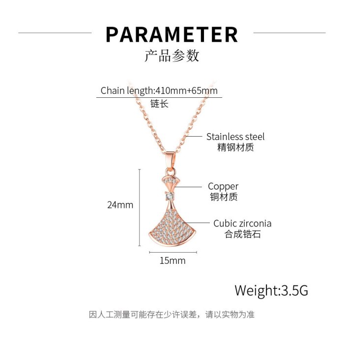Korean Style Mori Style Skirt Fan Necklace Rose-Plated Gold Necklace Diamond-Embedded Clavicle Chain Pendant Female Gb023