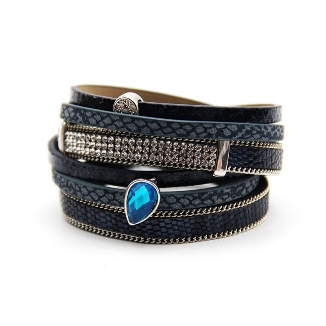 Hot Leather Cord Bracelet Women 'S Fashion Multi-Layer Alloy Crystal Rhinestone Magnetic Bracelet Bracelet Ornament
