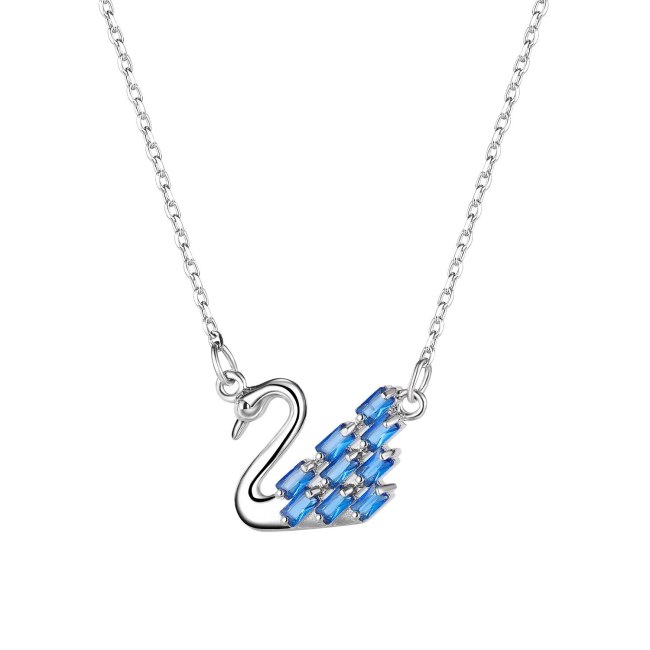 Japanese and Korean Ins Blue Smart Swan Necklace Simple Temperament Clavicle Chain Pendant for Girlfriend Gb016