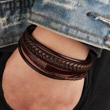 Bracelet Genuine Leather Handmade Braided Rope Bracelet Genuine Leather Titanium Steel Leather Bracelet Men's Bracelet 231