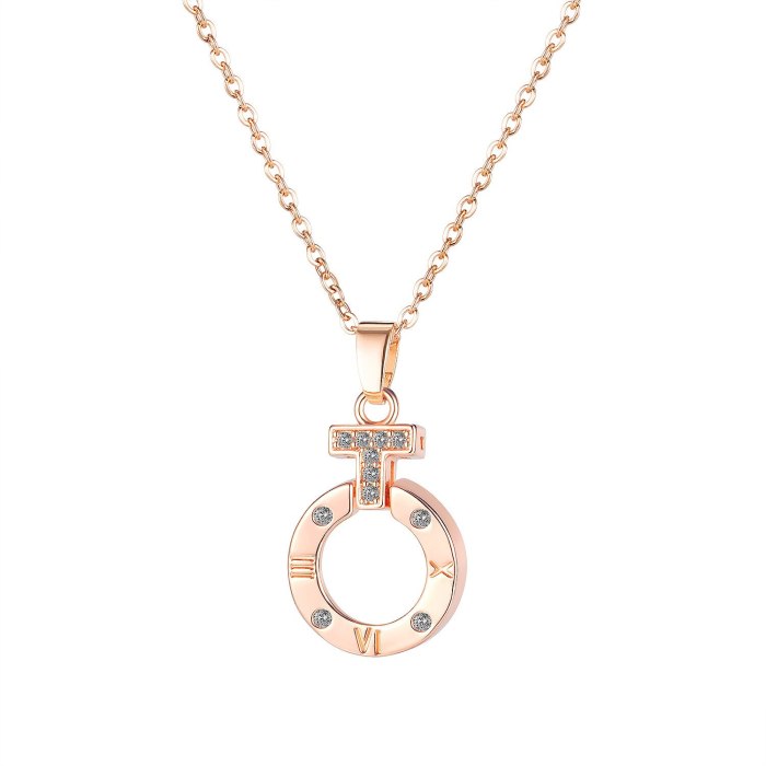 Japanese and Korean Cross Clavicle Chain Necklace round Roman Digital Rose Gold Plated Necklace Female Gb044