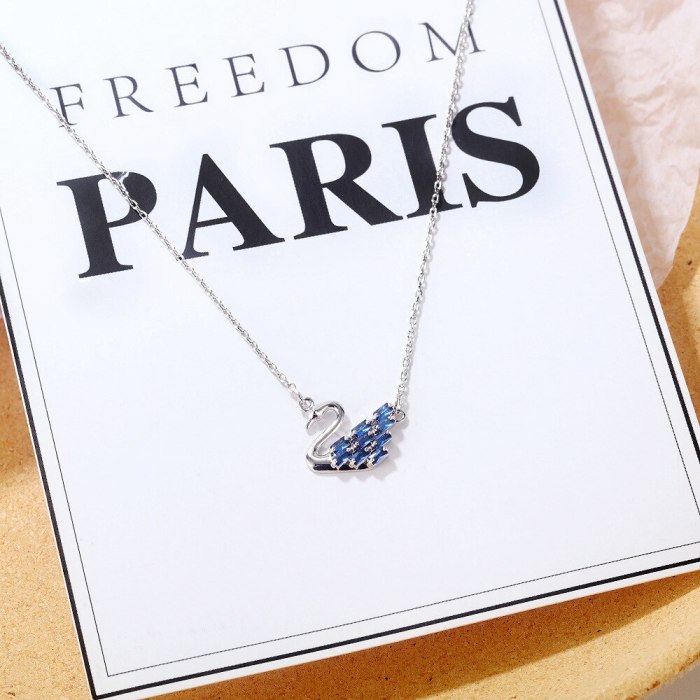 Japanese and Korean Ins Blue Smart Swan Necklace Simple Temperament Clavicle Chain Pendant for Girlfriend Gb016