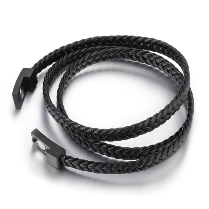 New Multi-Layer Hand-Woven Twine Rope Titanium Steel Leather Bracelet Stainless Steel Magnetic Snap Bracelet in Stock