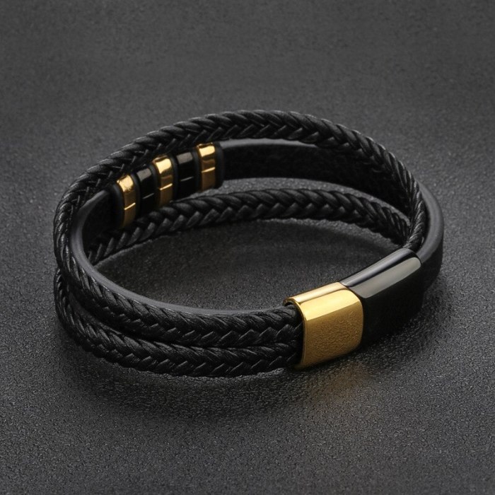 Popular Leather Cord Bracelet Stainless Steel Leather Braided Bracelets Genuine Leather Multilayer Jewelry Men's 4010