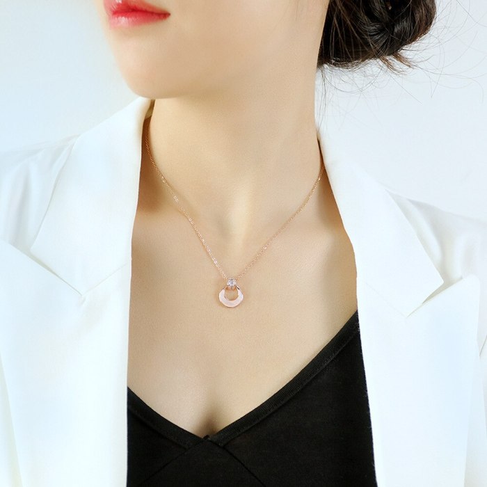 Japanese and Korean Niche Rose Gold Plated Necklace Diamond Small Circle Clavicle Chain Pendant for Girlfriend Gb025