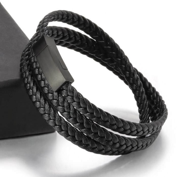 New Multi-Layer Hand-Woven Twine Rope Titanium Steel Leather Bracelet Stainless Steel Magnetic Snap Bracelet in Stock