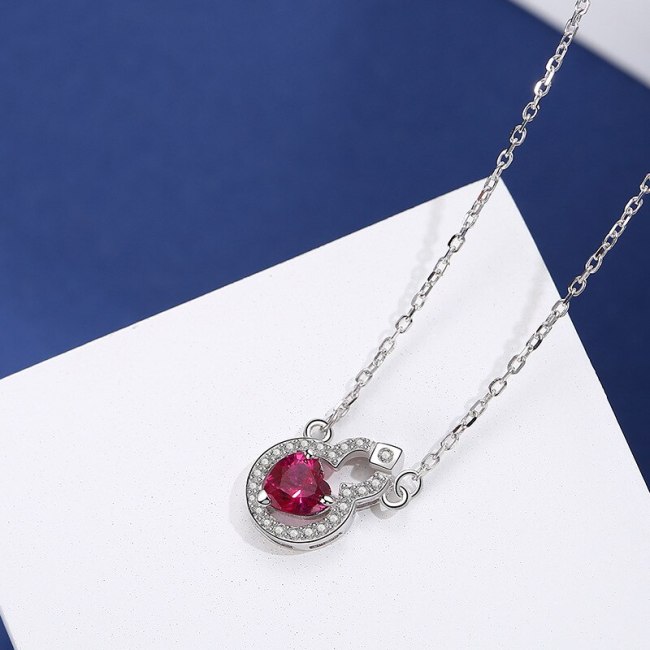 S925 Sterling Silver New Style Gourd Loving Heart Zircon Necklace Japanese and Korean Fashion Small Jewelry A1919