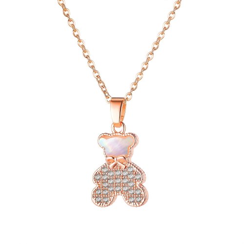 Japanese and Korean Mori Simple Zircon Teddy Bear Necklace Rose Gold Plated Necklace Bow Clavicle Chain Pendant Gb027