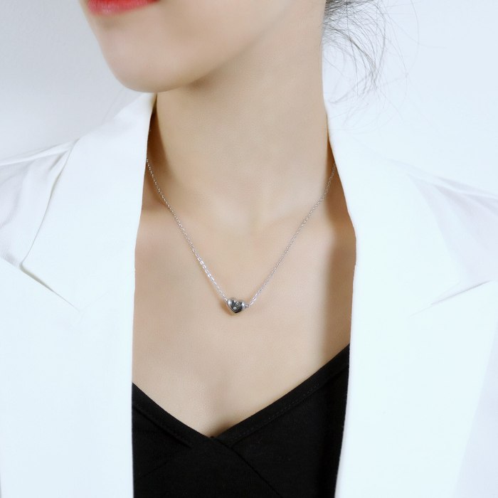 Ornament Japanese and Korean Style New Fashion Elegant Heart Pendant Personality Joker Women Stainless Steel Necklace 1960