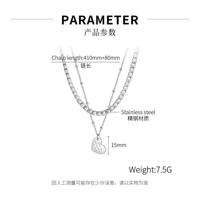 Women's Korean-Style Fashionable Titanium Steel Heart Pendant, Fashionable and Elegant Stainless Steel Necklace Gb1975