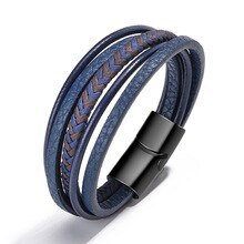 Hot Cowhide String Men's Bracelet Handmade Weave Vintage European and American Accessories Jewellery Magnetic Bracelet