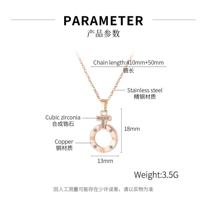 Japanese and Korean Cross Clavicle Chain Necklace round Roman Digital Rose Gold Plated Necklace Female Gb044