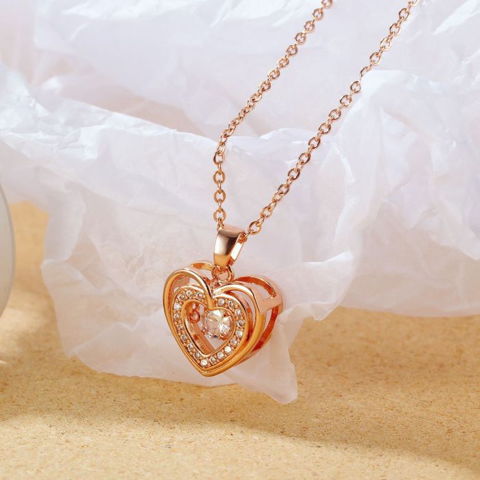 Korean Style Ins Simple Elegant Smart Heart Double-Layer Necklace Rose Plated Golden Zircon Clavicle Chain Pendant Gb029