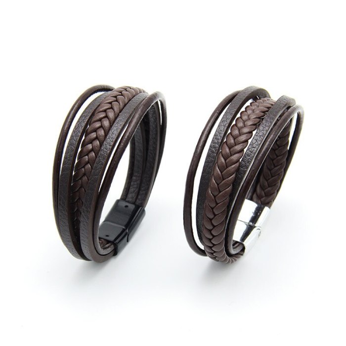 Hot Cowhide String Men's Bracelet Handmade Weave Vintage European and American Accessories Jewellery Magnetic Bracelet