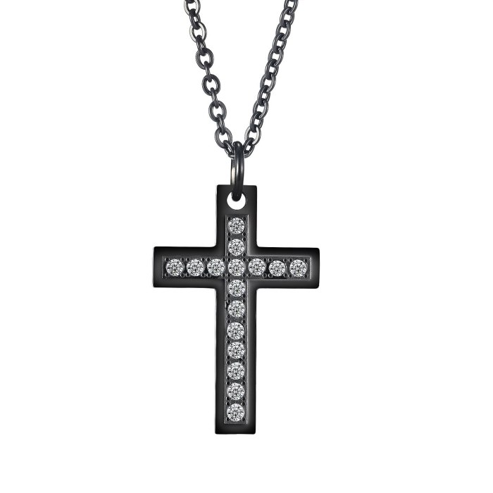 European Retro Zircon Cross Necklace Men's Fashionable Hip Hop Stainless Steel Clavicle Chain Pendant for Boyfriend Gb1952