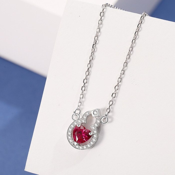 S925 Sterling Silver New Style Gourd Loving Heart Zircon Necklace Japanese and Korean Fashion Small Jewelry A1919