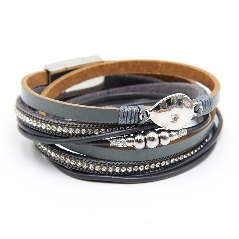 Creative Product Winding 2 Rings Leather Foreign Trade Bracelet European and American Style Jewelry Wholesale Handmade Ornament 4234
