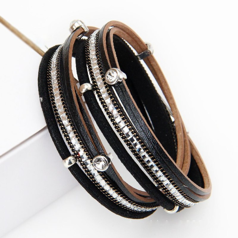 Cross-Border Hot Diamond Leather Bracelet Women's Jewelry Simple Ornament Handmade Braided Bracelet Hand Strap