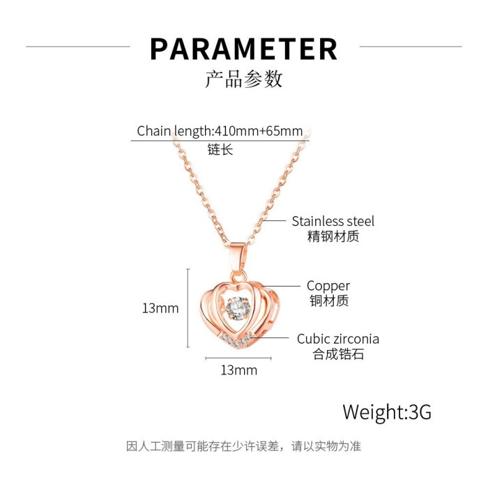 Korean Elegant Ocean Heart Necklace Diamond-Embedded Simple Clavicle Chain Pendant Heart-Shaped Necklace for Girlfriend Gb030