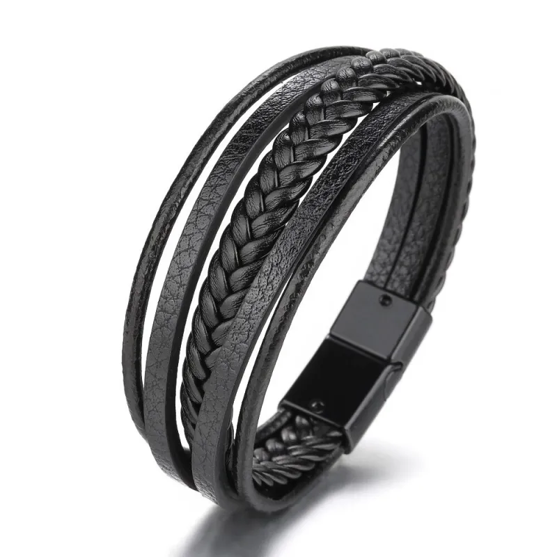Hot Cowhide String Men's Bracelet Handmade Weave Vintage European and American Accessories Jewellery Magnetic Bracelet