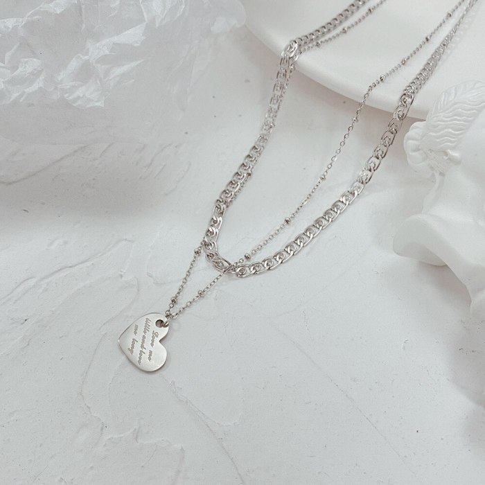 Women's Korean-Style Fashionable Titanium Steel Heart Pendant, Fashionable and Elegant Stainless Steel Necklace Gb1975
