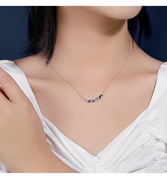 Cross-Border Sold Jewelry S925 Silver Ornamental Stone Necklace Women's All-Match Candy Color Zircon Clavicle Chain A2063