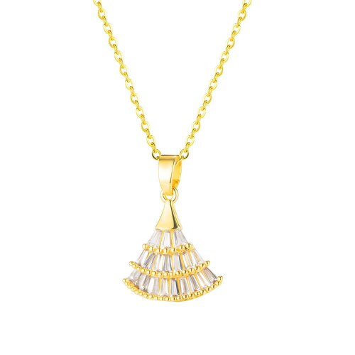 Korean Ins Simple Elegant Necklace Gold-Plated Skirt Inlaid Zircon Clavicle Chain Pendant for Girlfriend Gb017
