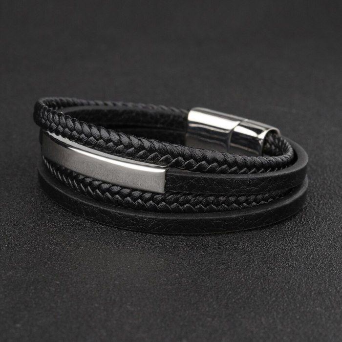 Hot Sale Titanium Steel Magnetic Buckle Bracelet Multi-Layer Woven Stainless Steel Men's Leather Bracelet Wholesale