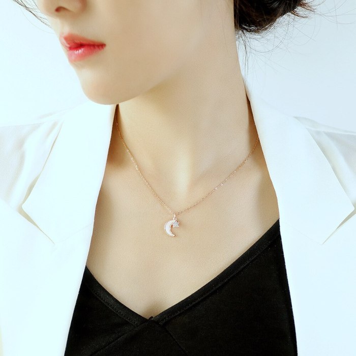 Korean-Style Diamond Necklace with Stars and Moon Temperament Ring XINGX Clavicle Chain Pendant Gb026