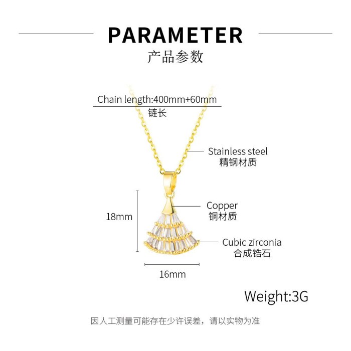 Korean Ins Simple Elegant Necklace Gold-Plated Skirt Inlaid Zircon Clavicle Chain Pendant for Girlfriend Gb017