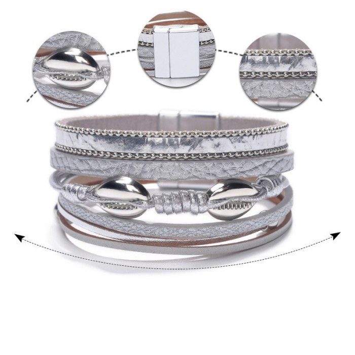 New Leather Multi-Layer Magnetic Buckle Handmade Braided Bracelet Shell Women's Bracelet Wholesale