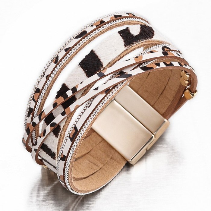 Woven Hand Strap Jewelry European and American Bracelets Women's Accessories Alloy Ornament Leopard Print Bracelet Simple 35131