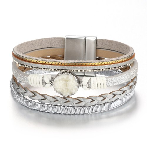Popular Small Jewelry Alloy Braided Rope Leather Gravel Bracelet Women's Simple Magnetic Force Bracelet Accessory