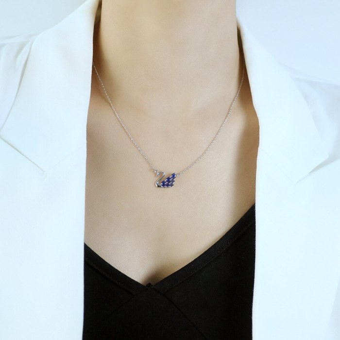 Japanese and Korean Ins Blue Smart Swan Necklace Simple Temperament Clavicle Chain Pendant for Girlfriend Gb016