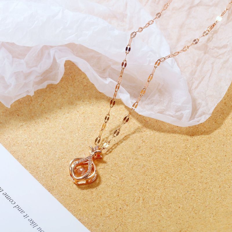 Japanese and Korean Ins Flower Inlaid Zircon Necklace Lucky Bag Necklace Clavicle Chain Pendant for Girlfriend Gb037