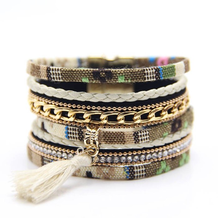 Ethnic Style Cotton String Tassel Bracelet Women's Fashion Multi-Layer Bohemian Magnetic Bracelet